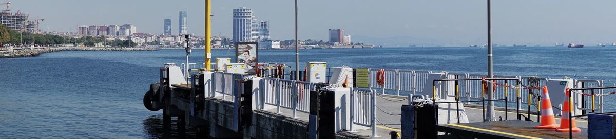 View of harbor with buildings in background