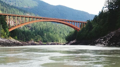 Low angle view of alexandra bridge over fraser river