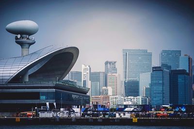 View of skyscrapers against clear sky