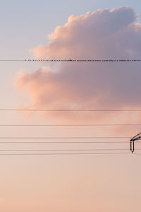 Low angle view of power lines at sunset