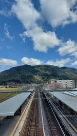 High angle view of railroad tracks against sky