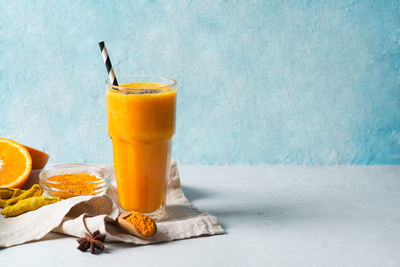 Close-up of drink on glass table