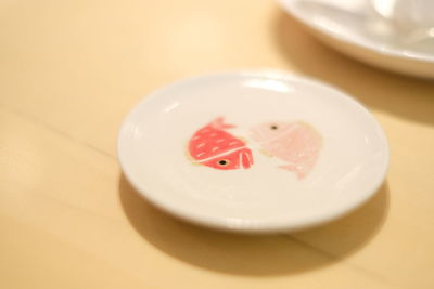 High angle view of dessert in plate on table