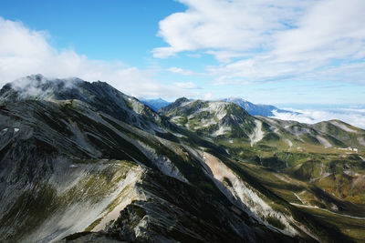 Scenic view of mountains against sky at tateyama