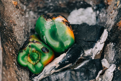 Close-up of bell peppers in barbecue