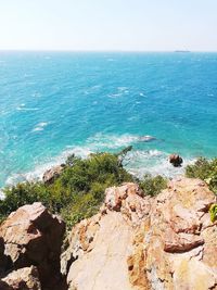 High angle view of sea against clear sky