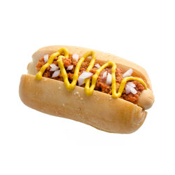 Close-up of hot dog against white background