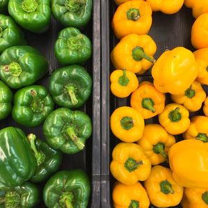 High angle view of bell peppers for sale in market