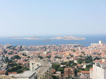 High angle view of townscape against sky