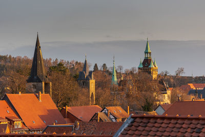 Panoramic view of city buildings against sky