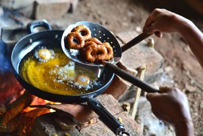 Close-up of person preparing food