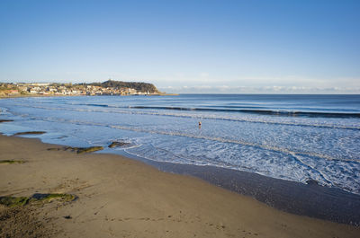 An older man lone swimming in scarborough south bay during the winter