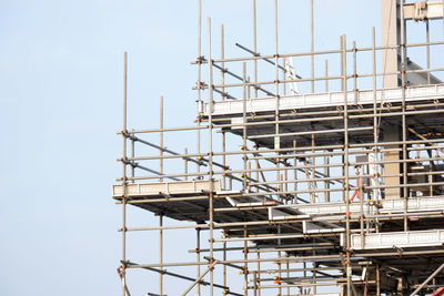 Low angle view of construction site against clear sky