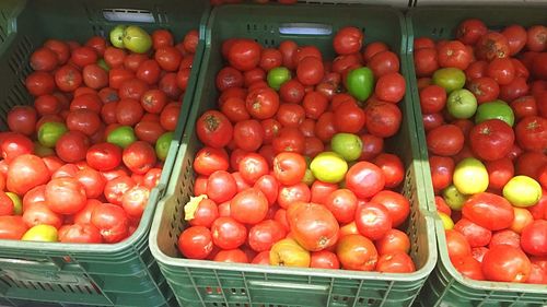 High angle view of tomatoes in market