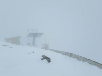 Snow covered land against sky