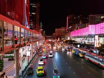 High angle view of traffic on road at night