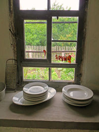 Close-up of table through window