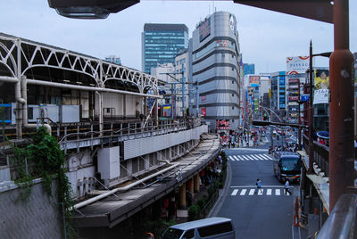 High angle view of street amidst buildings in city