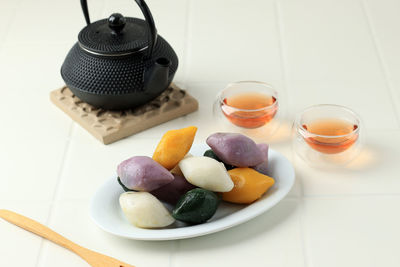 Close-up of dessert in plate on table