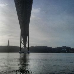 Suspension bridge over sea against sky