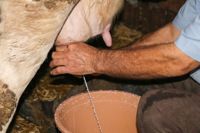 High angle view of man with hands