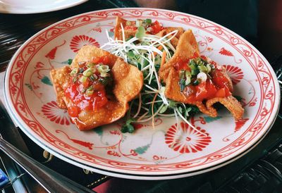 Close-up of food in plate on table