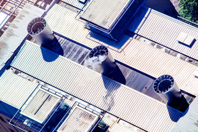 High angle view of clothes hanging on railing against building