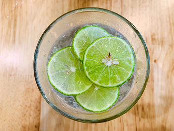 High angle view of drink on table