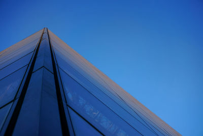 Low angle view of built structure against clear blue sky