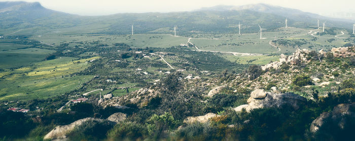 Aerial view of landscape and mountains