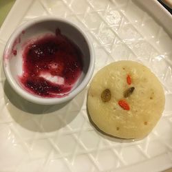 High angle view of breakfast on table