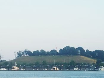 View of calm river against clear sky