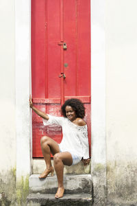 Beautiful model posing for the photo on the streets of pelourinho. salvador, bahia, brazil.