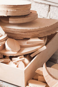 Close-up of stack of table