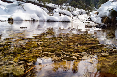 Reflection of rocks in lake