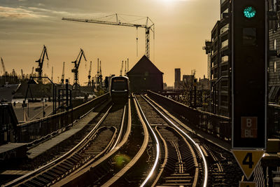 Railroad tracks in hamburg at sunset