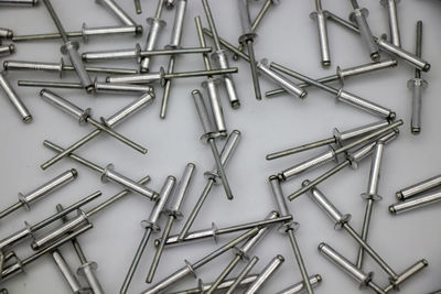 High angle view of piano keys on table