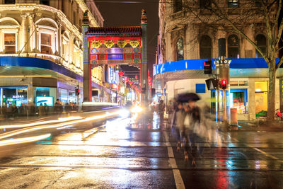 View of city street at night