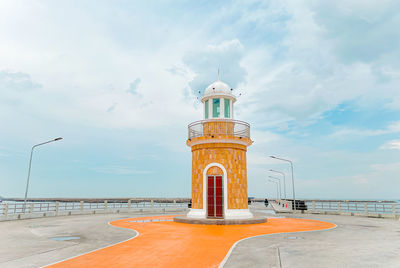 Panorama of the morning atmosphere,lighthouse of ang sila market, the center of chonburi's seafood .