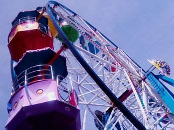 Low angle view of ferris wheel against blue sky