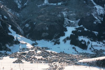 High angle view of snow covered mountain