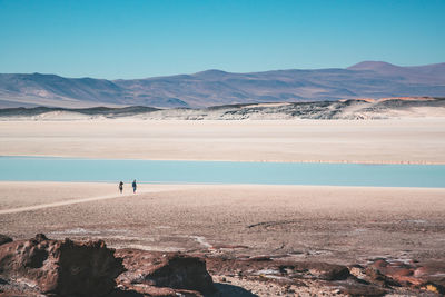 Scenic view of lake against clear blue sky