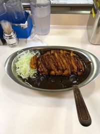 High angle view of meal served on table