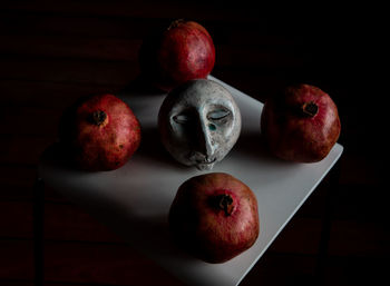 High angle view of apples on table