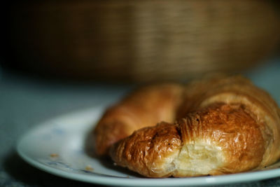 Close-up of croissant in plate