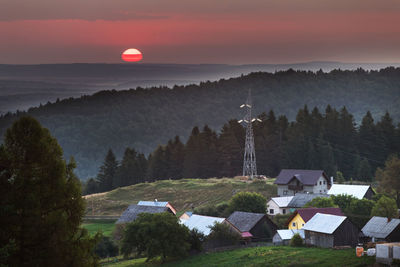 Scenic view of field against sky during sunset