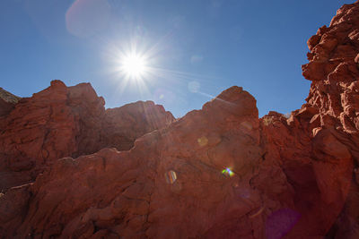 Low angle view of rocks against sky