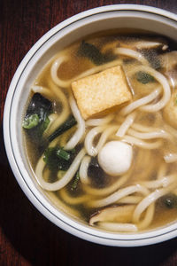 High angle view of soup in bowl