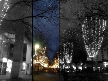 Reflection of illuminated buildings in city at night