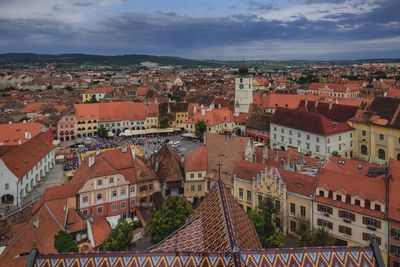 High angle view of townscape against sky